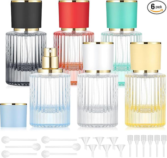 6 Pcs 30/50/100ml Empty Glass Perfume Bottles Bulk Pack for Perfume Makers Refillable Atomizer Cologne Bottles DIY Vintage Fragrance Packaging Glass Bottling Supplies (Assorted Colors,30 ml)