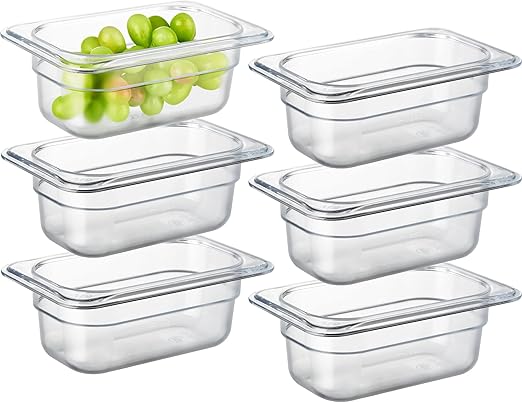 CURTA 6-Pack 1/9 Size 2.5" Deep NSF Polycarbonate Food Pans | Dishwasher & Freezer Safe Clear Container for Prep Tables, Buffet, Salad Bar, Commercial & Home Kitchen