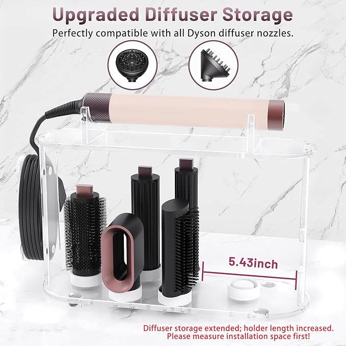 Affogato Acrylic Storage Holder Compatible with All Dyson Airwrap Styler Accessories, 6 Holes Countertop Organizer Stand for Diffuser Long Barrel Attachments for Bathroom