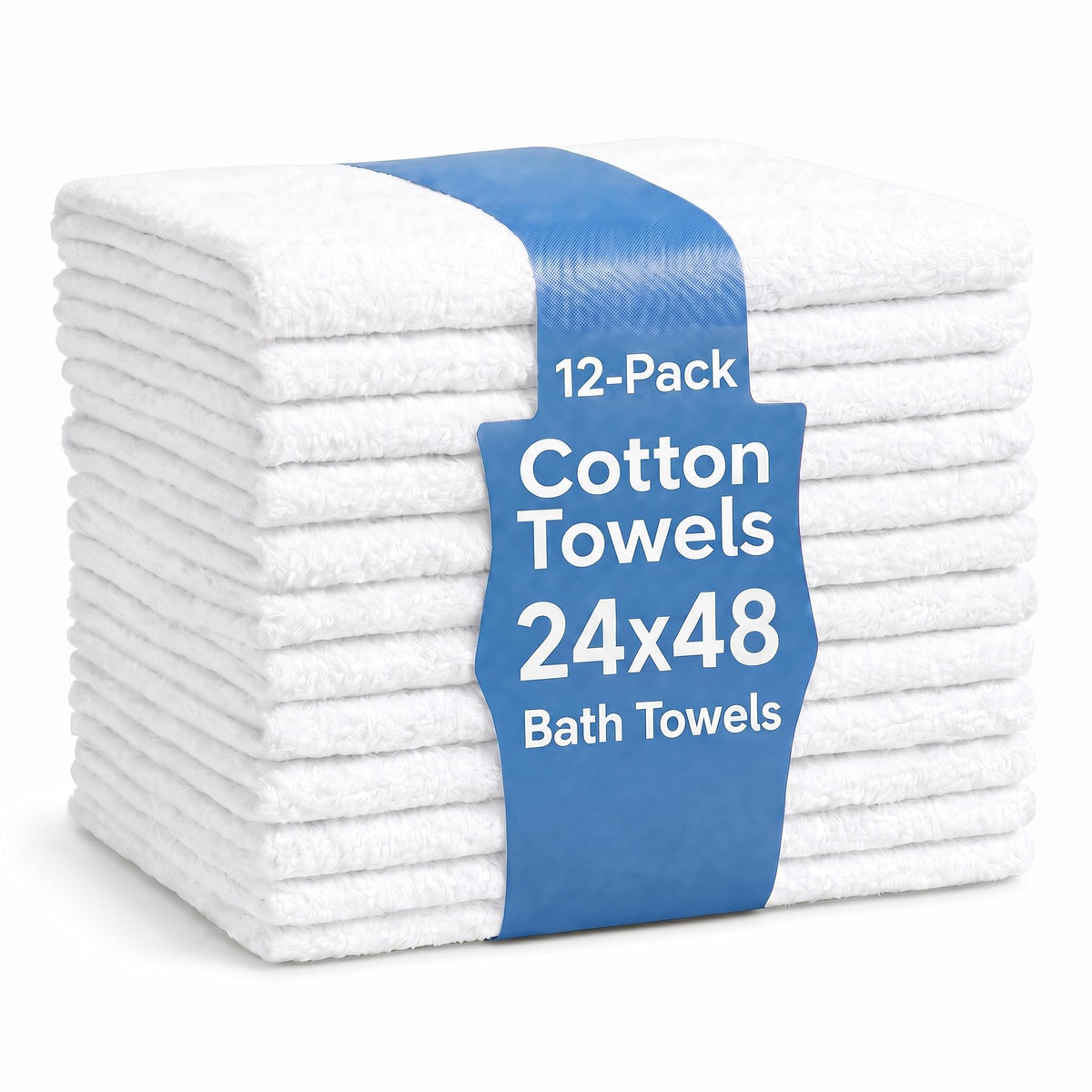 White Cotton Bath Towels 12-Pack (24x48), Lightweight Quick-Dry - Image 1