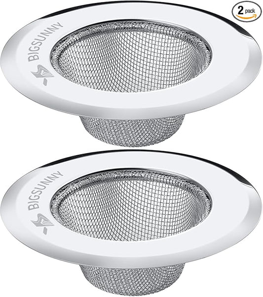 Mesh Sink Strainer Set of 2, MSY BIGSUNNY Stainless Steel Kitchen Sink Strainer Kitchen Drain Strainer with Large Wide Rim 4.5 inch Diameter for Kitchen Sinks