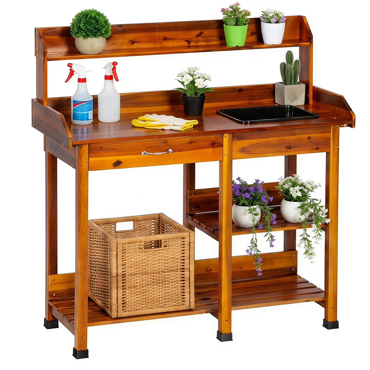 FDW Outdoor Potting Bench Table with Sink & Drawer | Home Organization - Image 1