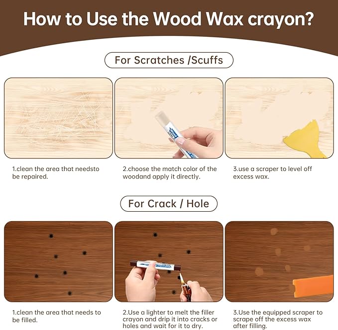 30+2P Wood Filler Sticks, 30 Colos Wood Filler Putty Wax Crayons Furniture Repair Kit Putty Stick for Baseboard Cabinets Furniture Floors(with 2 Scrapers)