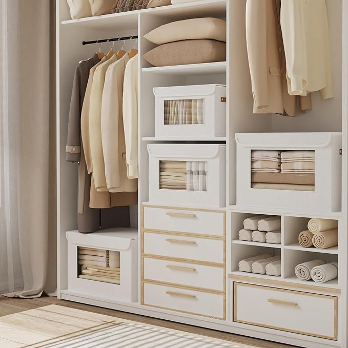 Storage Box with Handles, Decorative Linen Closet Organizer, Storage Bin for Shelves with Lid, 17.7 x 11.8 x 11.8 Inch, White, 1-Pack
