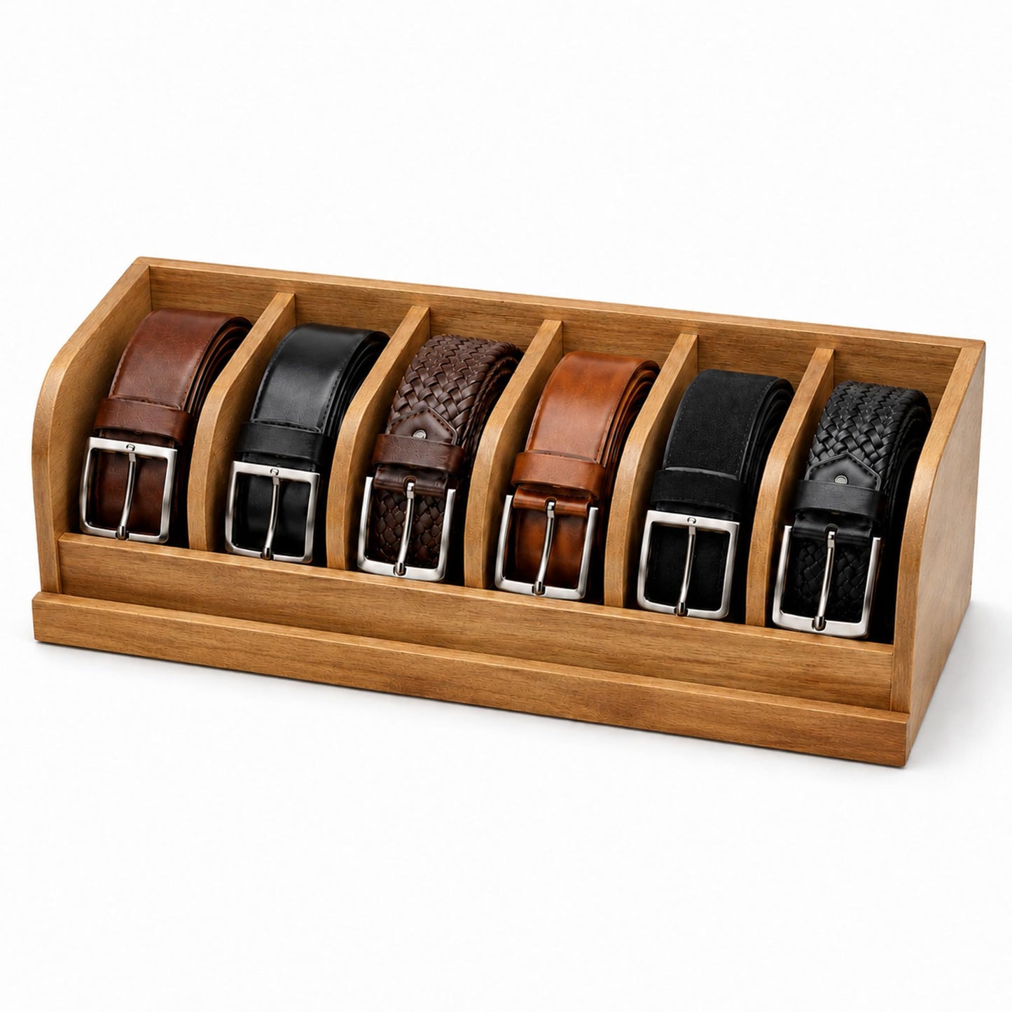 MinBoo Acacia Wood Belt Organizer Box,6 Grids Belt Rack for Closet and Drawer, Belt Storage Organizer and Displayer for Men Women