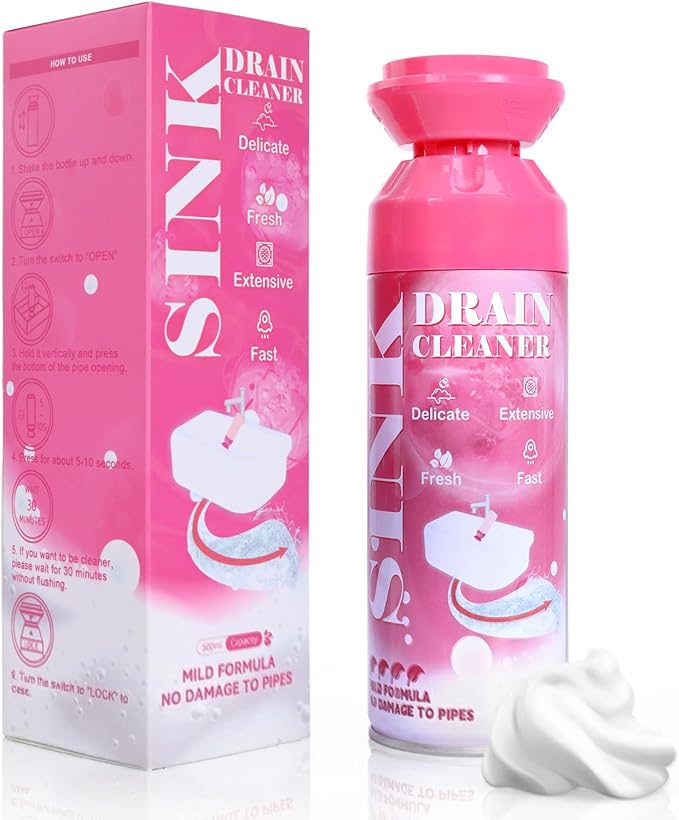 Foaming Drain Cleaner - Sink Cleaner and Deodorizer for Kitchen Sinks, Shower Drains, and Tubs, Monthly Maintenance to Avoid Clogs. (1pcs, coral pink)
