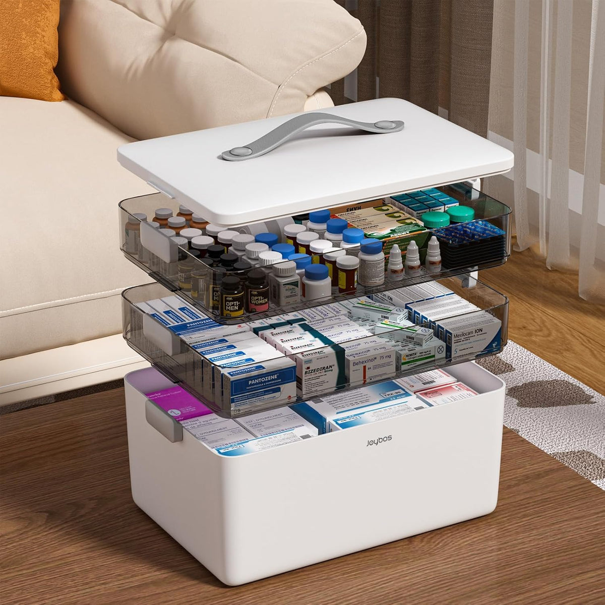 JOYBOS 3-Tier Medicine Storage Box Cabinet, Empty First Aid Kit - Image 1