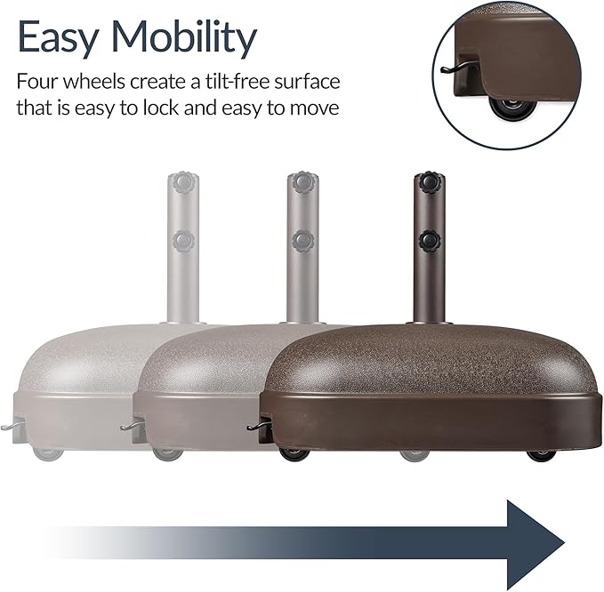 Best Choice Products 123lb Capacity Fillable Mobile Umbrella Base, Heavy Duty Market Stand for Patio, Deck, Poolside, Easy to move w/ 4 wheels - Dome Square Brown
