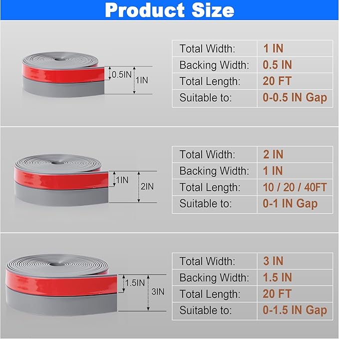 ToLanbbt Weather Stripping Silicone Door Seal Strip 2 in x 10 ft Door Draft Stopper Self Adhesive Door Draft Tape, Side & Bottom Gaps Insulation Strip for Glass Shower Door Sliding Door Window, Gray