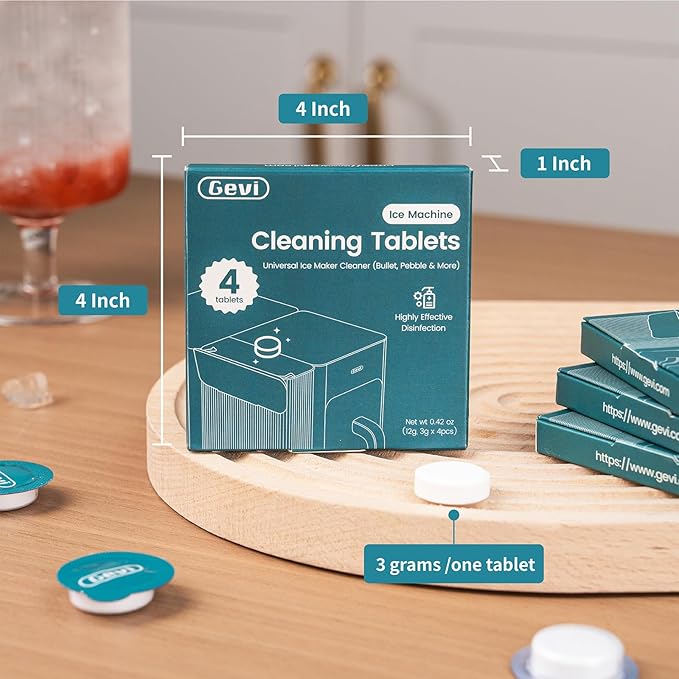 Gevi Ice Maker Cleaning Tablet 4 Uses, Individual Packed for Each Tablet, Organic Citric Acid Cleaner for Universal Ice Machines (4 Uses)
