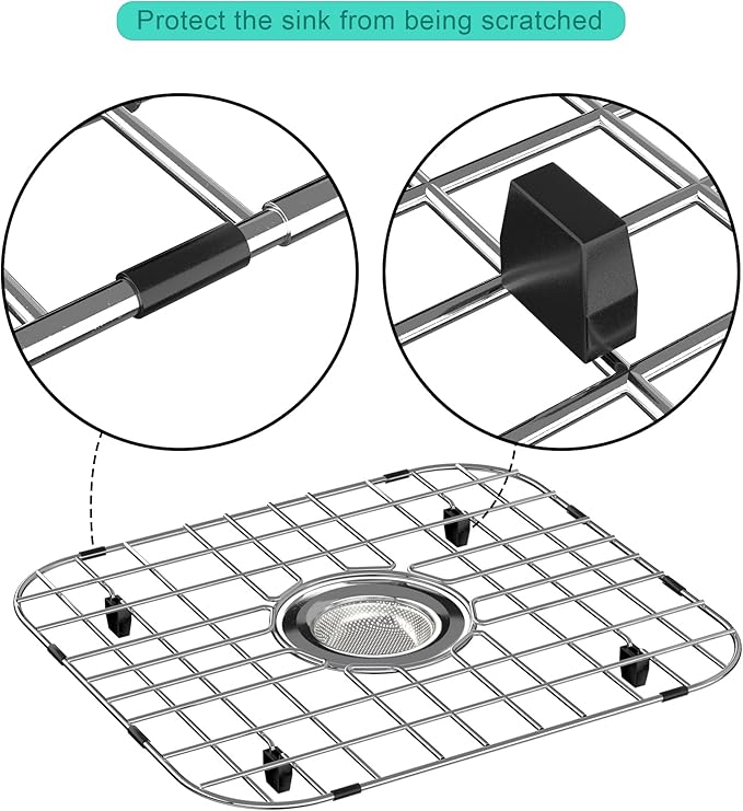 SANNO Kitchen Sink Protectors Gird, Centered Drain Hole Sink Grid and Stainless Steel Sink Protectors, Sink Bottom Grid for Double Sink 2 Pack