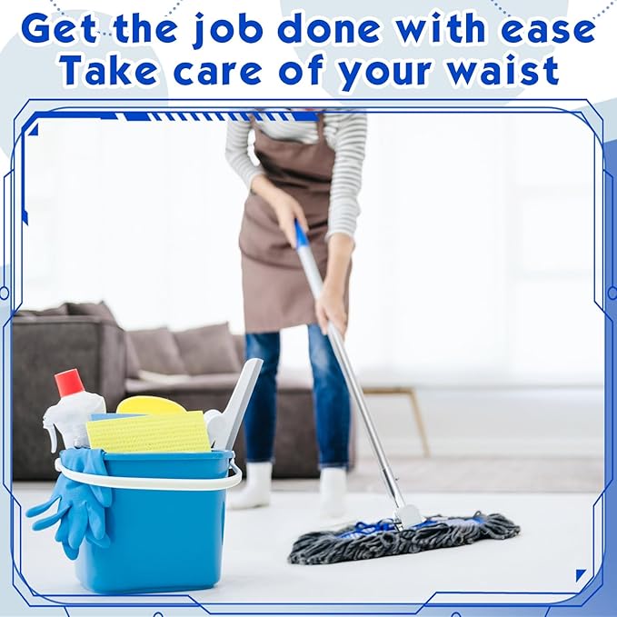Suclain 8 Psc Clip on Dust Mop Handle with Chuck 51.18 Inch Stainless Steel Flexible Maneuvering Mop Stick Replacement for Home Restaurant Kitchen Office Bathroom Wood Laminate Tile Floor Cleaning