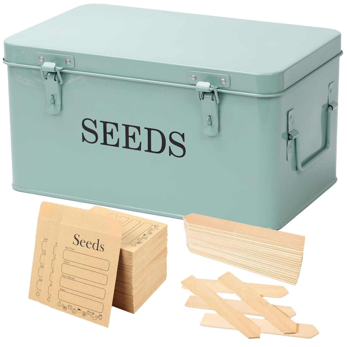Large Modern Green Rectangular Metal Seed Storage Box - Image 1