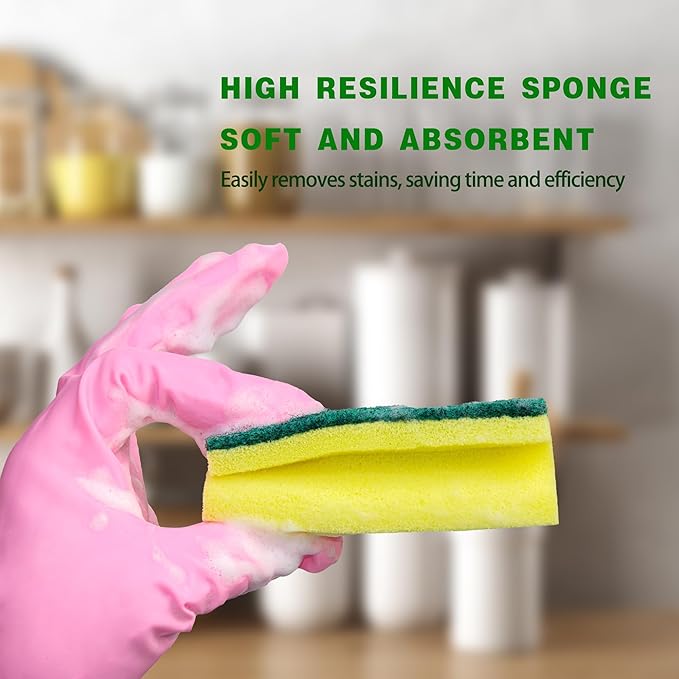 Sponges, Eco Non-Scratch Scrub Pads, Dish Scrubber for Cleaning Kitchen and Dish Cleaning,12 Scrubbing Sponges+ Draining Rack