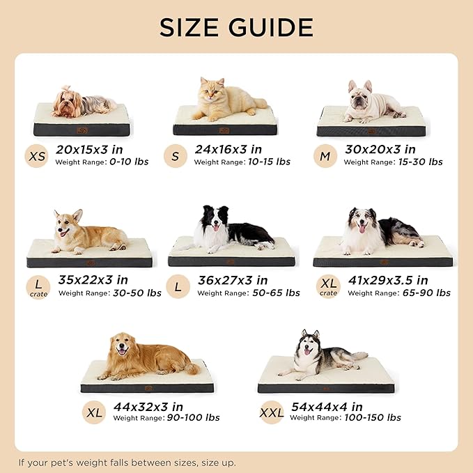 Bedsure Large Dog Bed for Crate - Comfy Flat Pet Beds with Removable Washable Cover, Orthopedic Egg Crate Foam Crate Mat, Suitable for Pet Up to 50 lbs