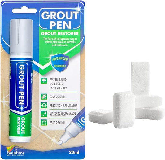 Grout Pen Tile Paint Marker: Winter Grey with 5 Pack Replacement Tips (Wide, 15mm) - Waterproof Grout Colorant and Sealer Pen to Renew, Repair, and Refresh Tile Grout - Cleaner Coating Stain Pens