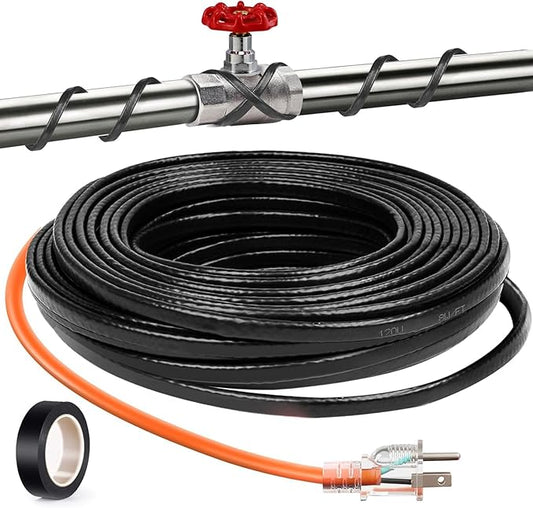 Pipe Heating Cable 6FT (3FT-200FT) for Metal & Plastic Water Pipes - Freeze Protection up to -40°F, 5W/FT 120V Heat Tape to Keep Water Flowing
