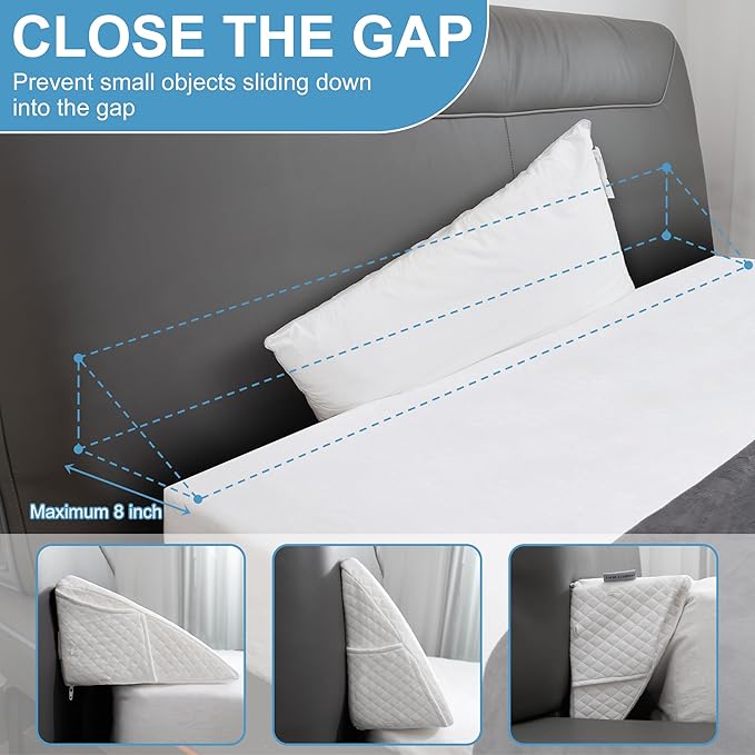HABUTWAY Twin Size Bed Wedge Pillow for Headboard, Bed Gap Filler(0-8"), Memory Foam Mattress Wedge Pillow Triangle Bloster for Sleeping, Close The Gap Between Headboard and Mattress Space Filler