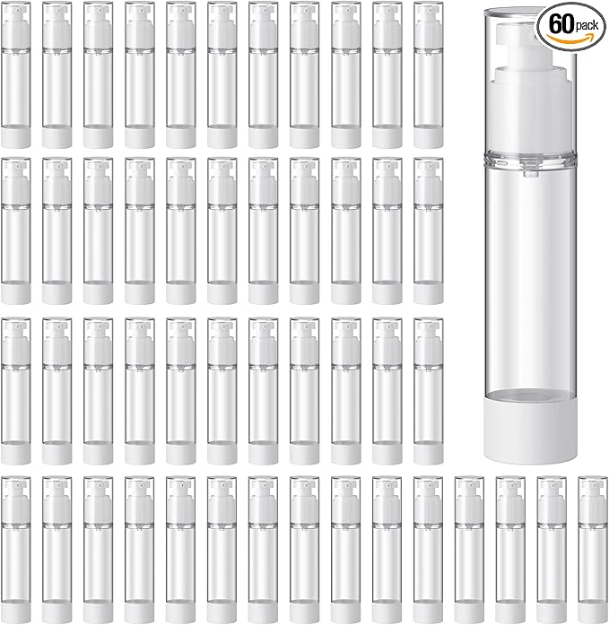 Sabary 60 Pcs Clear Airless Pump Bottles Refillable Cosmetic Travel Size Dispenser Vacuum Plastic Travel Bottles Empty Lotion Pump Dispenser Liquid Toiletry Container(1.7 oz)