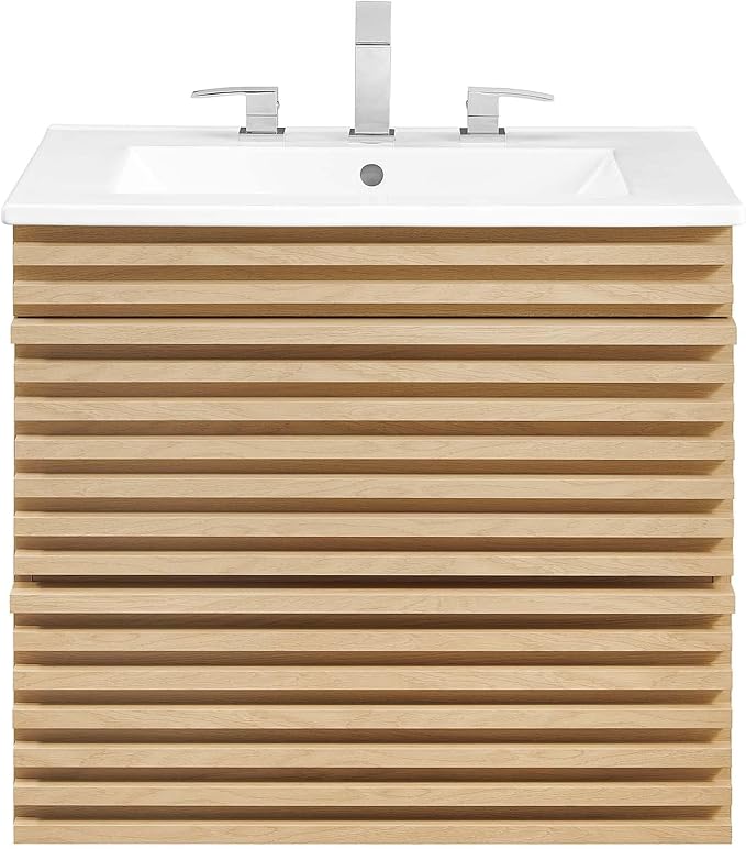 Modway Render 24" Wall-Mount Bathroom Vanity in Oak White