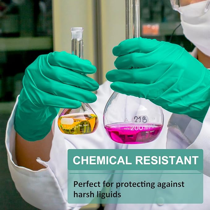 Beieverluck 10 Pairs Chemical Resistant Gloves, Reusable Heavy Duty Rubber Work Gloves, 12.6" Long Nitrile Gloves for Acid Alkali Oil Protection and Industrial Use Household, Large