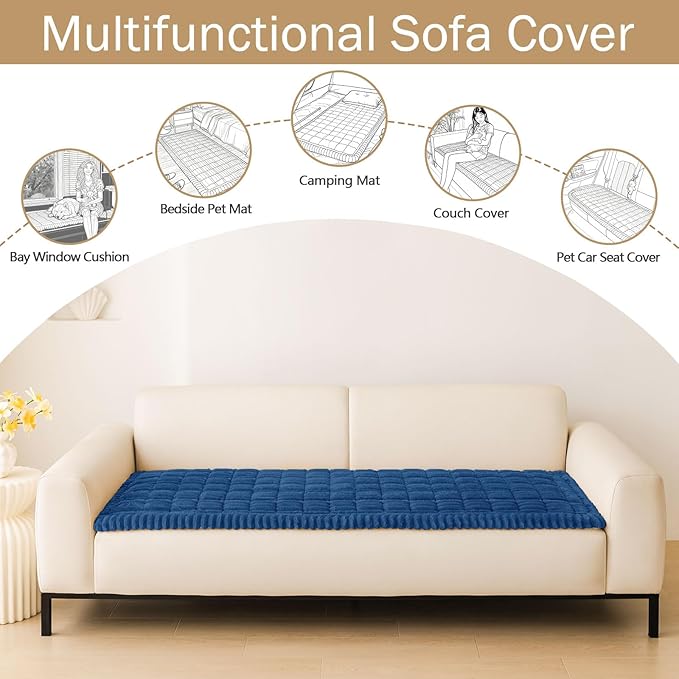 hyha Couch Covers for Dogs Washable, Non Slip Plush Dog Sofa Protectors, Fuzzy Pet Couch Covers for 3 Cushion Sofa Pet Friendly (Navy Blue, 27.6" x 27.6")