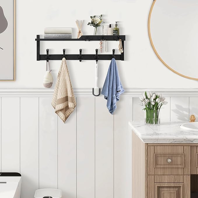 4 in 1 Coat Rack Wall Mount with Shelf, Coat Hooks 25.2" Entryway Coat Hanger with Key Hooks and Mail Holder, Wall Hooks with Shelf, Hat Rack for Wall Key Holder Mail Organizer