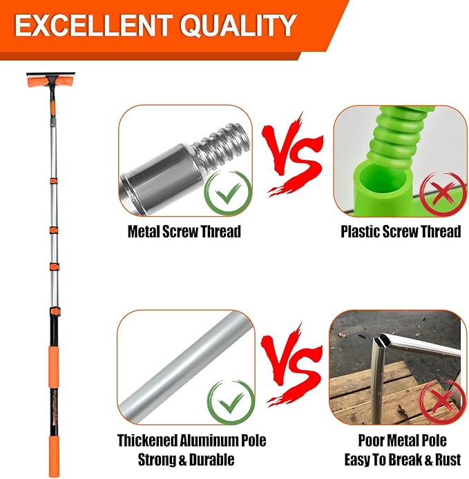 Buyplus 26Ft High Reach Squeegee for Window Cleaning Kit with 5 to 20 Foot Extension Pole, Extendable Window Cleaner Squeegee, Telescopic Window Washing Kit for Indoor/Outdoor High Window