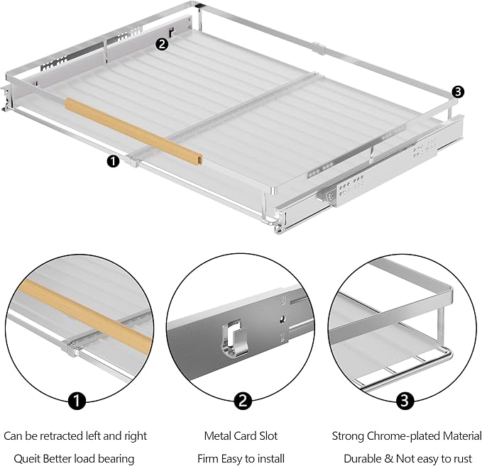SANNO Expandable Pull Out Cabinet Shelf,Under Sink Slide Out Cabinet Organizer, Expandable Dish Drying Rack Over The Sink Stainless Steel Dish Drainer Dish Rack