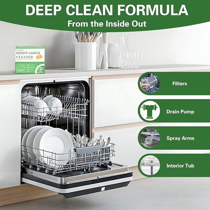 6-Pack Dishwasher Detergent, Deep Cleaning Dishwasher Formula Tablets with Meat Thermometer, Removes Limescale, Odors, Hard Water Residue, Suitable for All Dishwashers (Lemon Scent)
