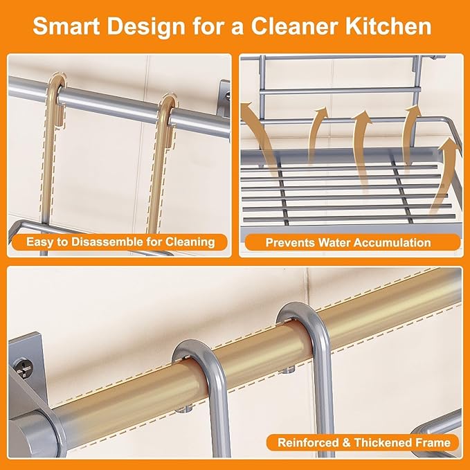 Kitchen Utensil Hanger & Spice Rack with Towel Holder,Space-Saving Wall Mount Kitchen Storage for Pantry,Countertop,Bathroom