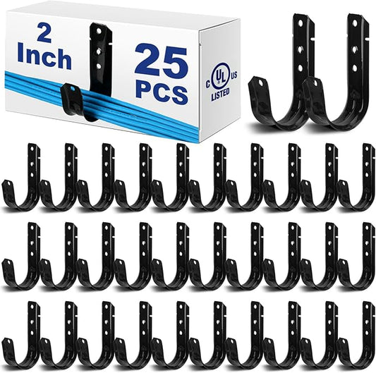 Zonon Black Cable Support J Hooks for Hanging Heavy Duty Metal J Hook for Cable and Wire Management Galvanized Steel(2 Inch)