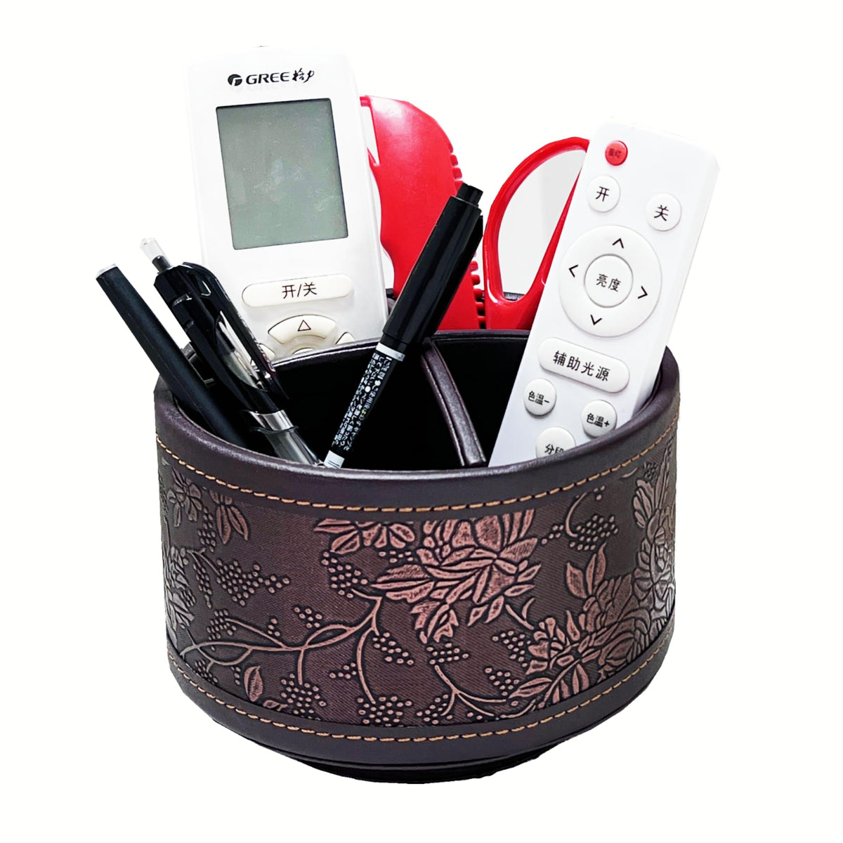 PU Leather Round TV Remote Control Holder for Table, | All Products - Image 1