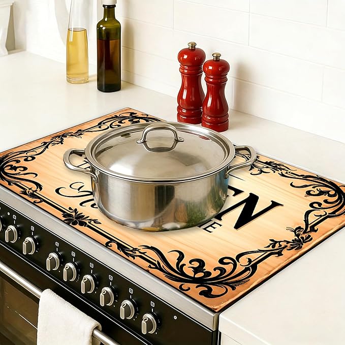 Stove Top Covers for Electric Stove, Waterproof Stove Shield, Dust-Reducing Cooktop Cover, Multi-Use Counter Protector, 28.3 x 20.5 Inches, Rustic Kitchen Quote Decor（Kitchen）