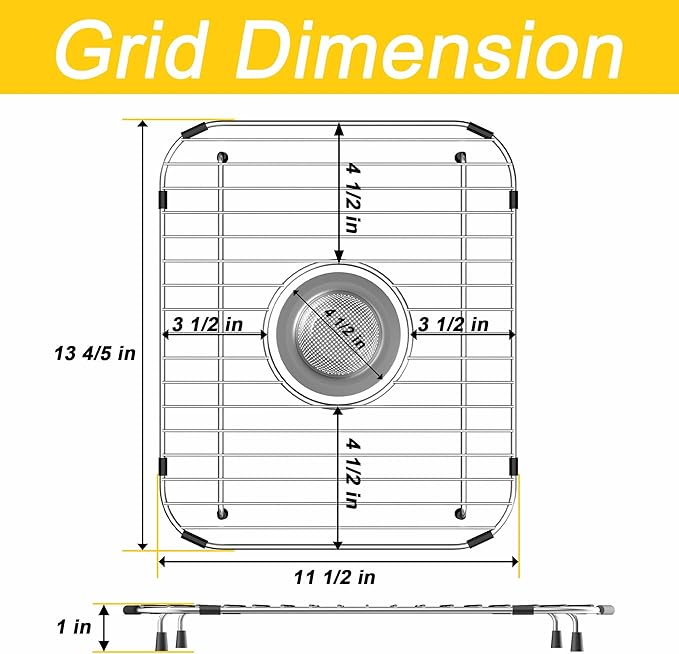 Sink Rack,Sink Protectors for Kitchen Sink,11.5" x 13.8",Stainless Steel Sink Grid for Bottom of Sink,Metal Sink Grate with Strainer,Centered Drain for Single Bowl with Corner Radius,1 pack