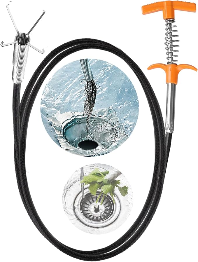 Drain Snake, Drain Clog Remover - Gutter Cleaning Tools Drain Cleaner for Toilet Sewer Shower Kitchen Bathroom Tub Clogged Drains Opener Cleaning Tool, Flexible Grabber Claw Pick Up Reacher (63 inch)