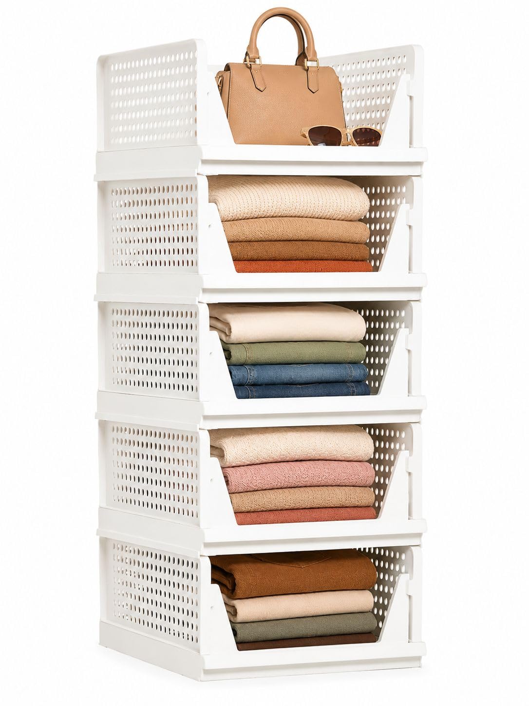 5 Pack Stackable Closet Storage Basket - Stackable Storage - Image 1