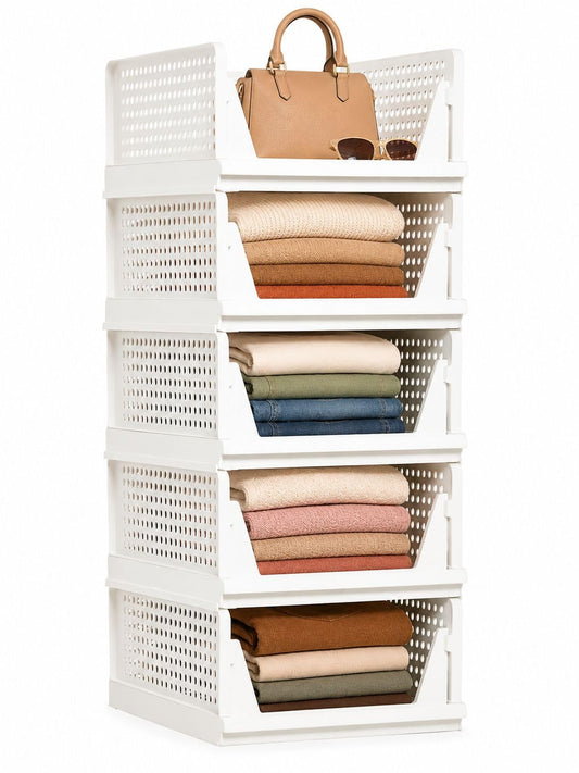 5 Pack Stackable Closet Storage Basket - Stackable Storage - Image 1
