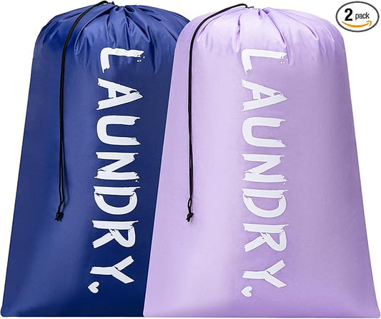 2 Pack 28" x 40"Travel Laundry Bag, Machine Washable Dirty Clothes Organizer with Drawstring,Large Enough to Hold 4 Loads of Laundry, Easy Fit a Laundry Hamper or Basket Travel Essentials