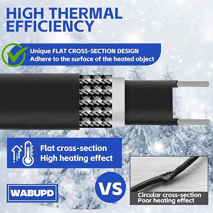 3FT-200FT Heat Tape for Water Pipes, -40°F Deicing Pipe Heat Cable,Electric Heating Cable Pipe,Frezze Protection for Heat Trace Cable for Metal, Plastic Home Pipes,Gutter,120V 5W/ft（100FT）