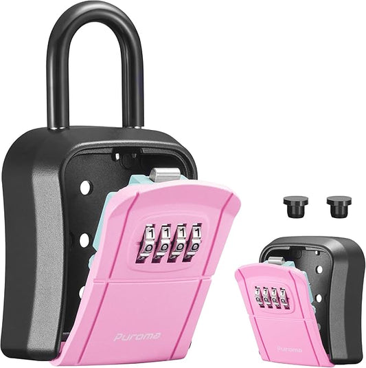 Puroma Key Lock Box, Portable Combination Lockbox Wall-Mounted Key Storage Box for House Keys, Resettable Code Safe Security Lock Box for Home, Office, Apartment Spare Key Storage (1 Pack, Pink)