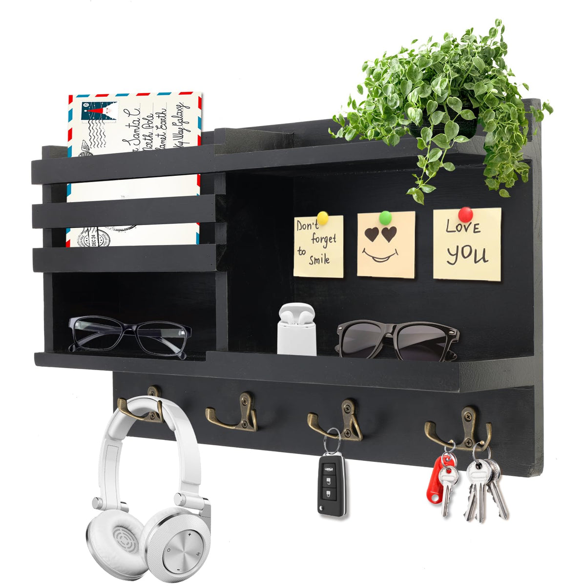Key Holder Wall Mount, Wood Key and Mail Organizer for Wall - Image 1