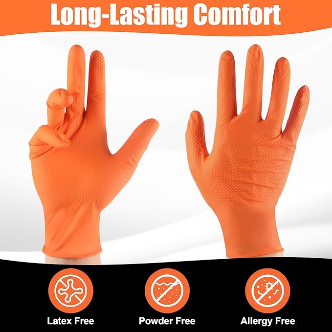 TREEGO 10 Mil Nitrile Gloves Large - Disposable Heavy Duty Rubber Gloves, Double Diamond Texture Mechanic Gloves, Latex Free Industrial Work Gloves for Garage & Tools, 50 Count Large