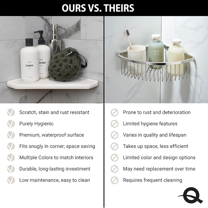 Questech 10" Corner Shower Shelf, Retrofit Shower Organizer for Tiled Walls, Corner Caddy Soap Dish Bathroom Storage, Geo Flatback, Graphite Black