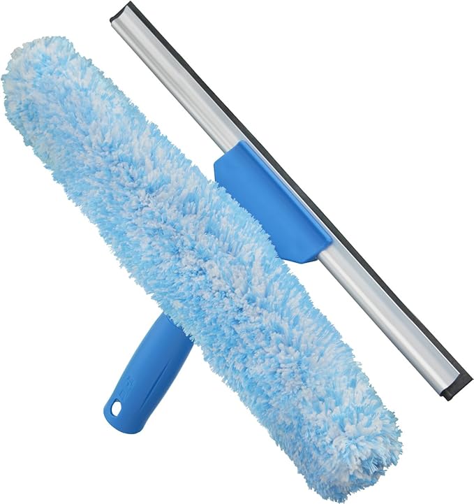 Unger Professional 14" Window Cleaning Tool: 2-in-1 Microfiber Scrubber and Squeegee & Professional Window Cleaner Scrubber Refill Sleeve, 14"