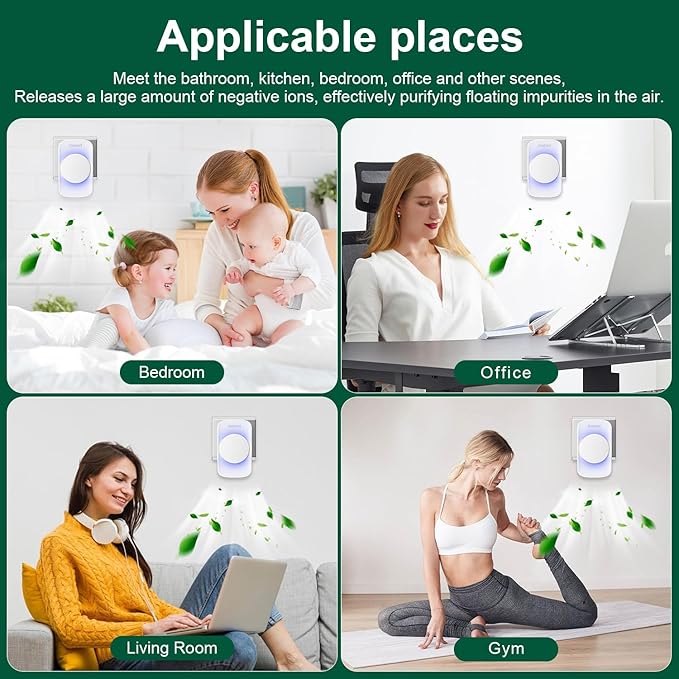 Air Ionizer for Home(4 pack), Ionic Air Purifier Plug in with 6 Carbon Fiber Tips, Ultra Quiet Portable Air Cleaner for Kitchen Bedroom Office Bathroom,Energy Efficient with Blue/Warm White Mood Light