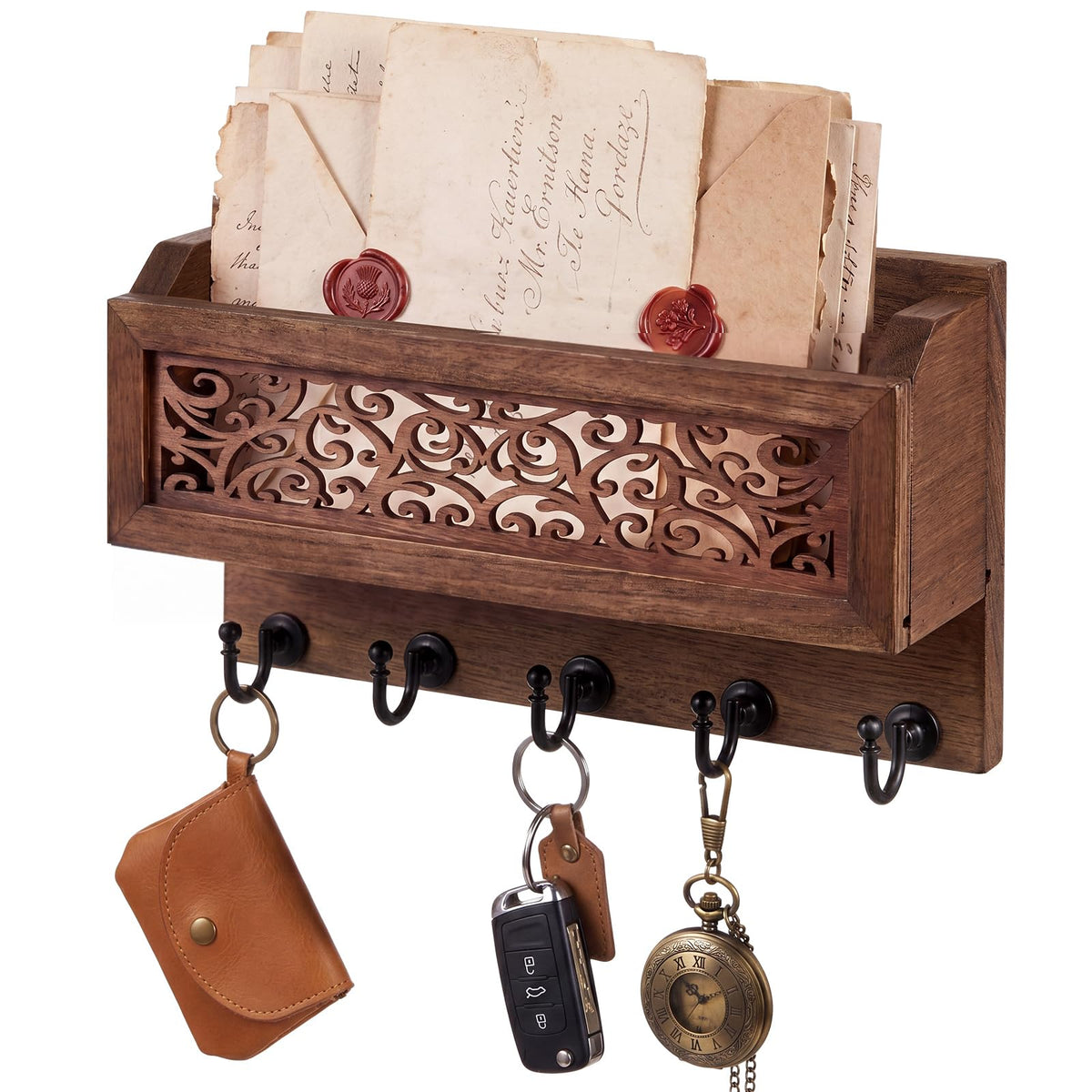 Novabright Wooden Key Rack Wall Mount with Mail Holder, 5 - Image 1