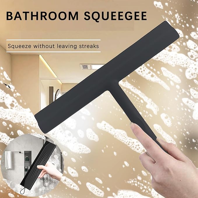 2PACK Shower Squeegee for Glass Doors, All-One-Piece Silicone with Built-in Hook Design for Easy Hanging and Cleaner Tool, for Bathroom, Glass, Kitchen, Tile Wall, Car