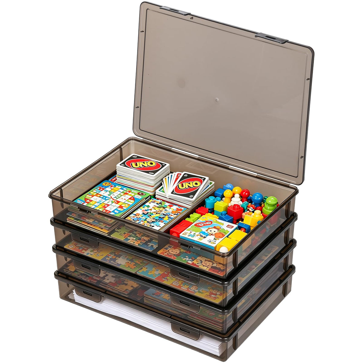 FMOACEN 4 Pcs Board Game Storage Stackable Organizer Box - Image 1