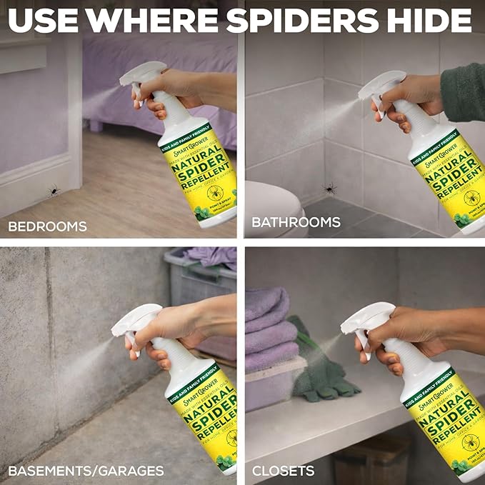 Natural Spider Repellent Spray – Indoor Spider Spray with Peppermint & Lavender, Family & Pet Friendly – Fresh Scent Spider Remover for Bedrooms, Bathrooms, Closets & Corners 32oz Ready to Use